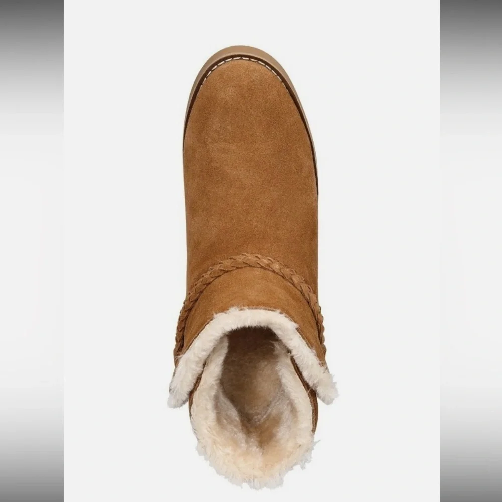 Kaii Cold-Weather Ankle Booties, Tan Ankle Boots with Faux Fur New In Box